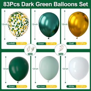 BBeipulas 83Pack Dark Green Gold Balloons 12 Inch Dark Green Metallic Gold and Confetti Balloon for Jungle Safari Birthday Party Decorations