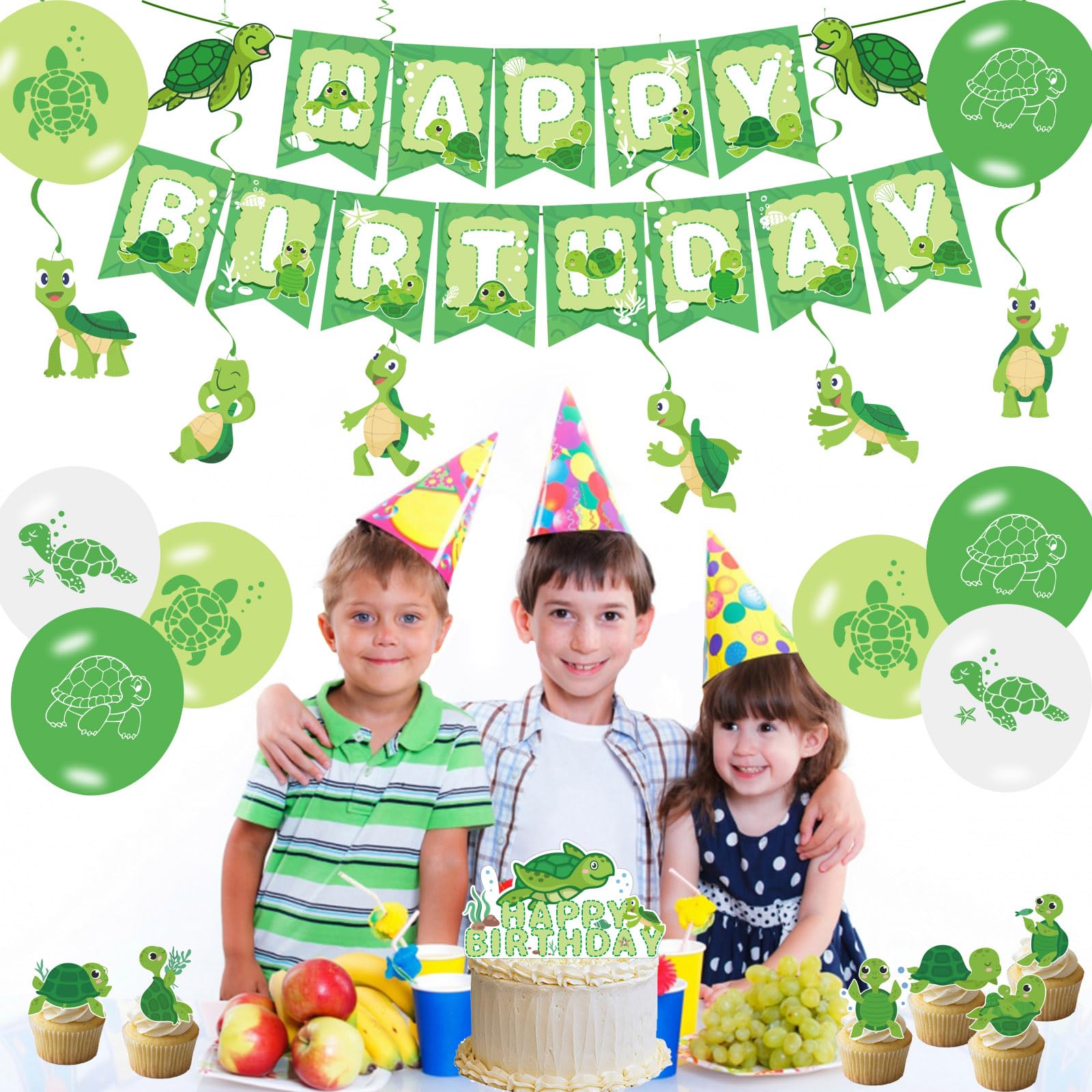 Chilfamy Turtle Party Decorations, Cute Turtle Party Supplies with Happy Birthday Banner, Baby Turtle Cake Toppers, Latex Balloons for Boys Girls Animal Theme Baby Shower Kids Birthday Party Decors