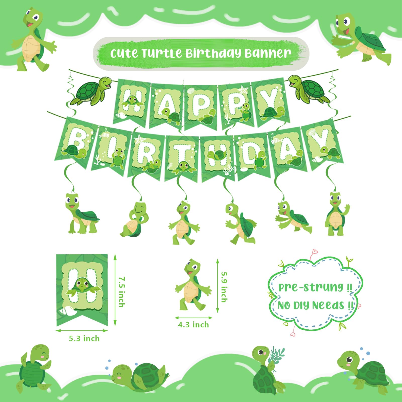 Chilfamy Turtle Party Decorations, Cute Turtle Party Supplies with Happy Birthday Banner, Baby Turtle Cake Toppers, Latex Balloons for Boys Girls Animal Theme Baby Shower Kids Birthday Party Decors