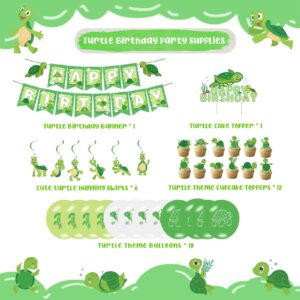 Chilfamy Turtle Party Decorations, Cute Turtle Party Supplies with Happy Birthday Banner, Baby Turtle Cake Toppers, Latex Balloons for Boys Girls Animal Theme Baby Shower Kids Birthday Party Decors