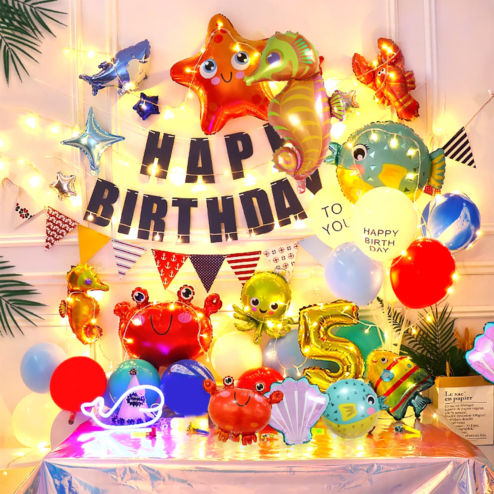 15pcs Ocean Themed Party Decorations, TACYKIBD Under The Sea Party Decorations, Starfish Octonauts Seahorse Lobster Cute Marine Balloons, Huge Sea Animal Balloon for Baby Shark Birthday Decorations