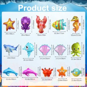 15pcs Ocean Themed Party Decorations, TACYKIBD Under The Sea Party Decorations, Starfish Octonauts Seahorse Lobster Cute Marine Balloons, Huge Sea Animal Balloon for Baby Shark Birthday Decorations