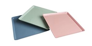 gwpp 10.5" x 10.5" x 3/4" melamine plastic shallow floral breakfast serving tray, set of 3 small tray in 3 colors for restaurant or picnic camping (multi-color)