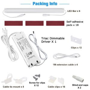 Litever Under Cabinet LED Lights Kit Dimmable by AC in-Wall Dimmer. Plug or Direct Wire LED Driver. Super Bright Linkable Lighting Strip for Kitchen Cabinets Counter. 35W 2000 Lumen. Warm White 3000K