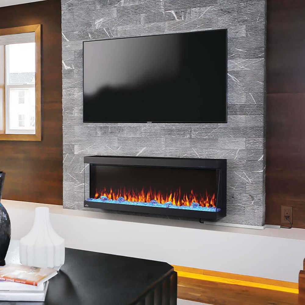 Napoleon Trivista Pictura 50 - NEFL50H3SV - Wall Hanging Electric Fireplace, 50-in, Black, Glass Front, Realistic Flames, LED Ember Bed, Adjustable Flame Height/Colours, Remote Included