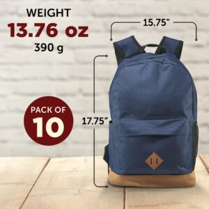 DISCOUNT PROMOS Multipurpose Laptop Backpacks Set of 10, Bulk Pack - Lots of Features for Everyday Use, Perfect for Employess, Businessman - Blue