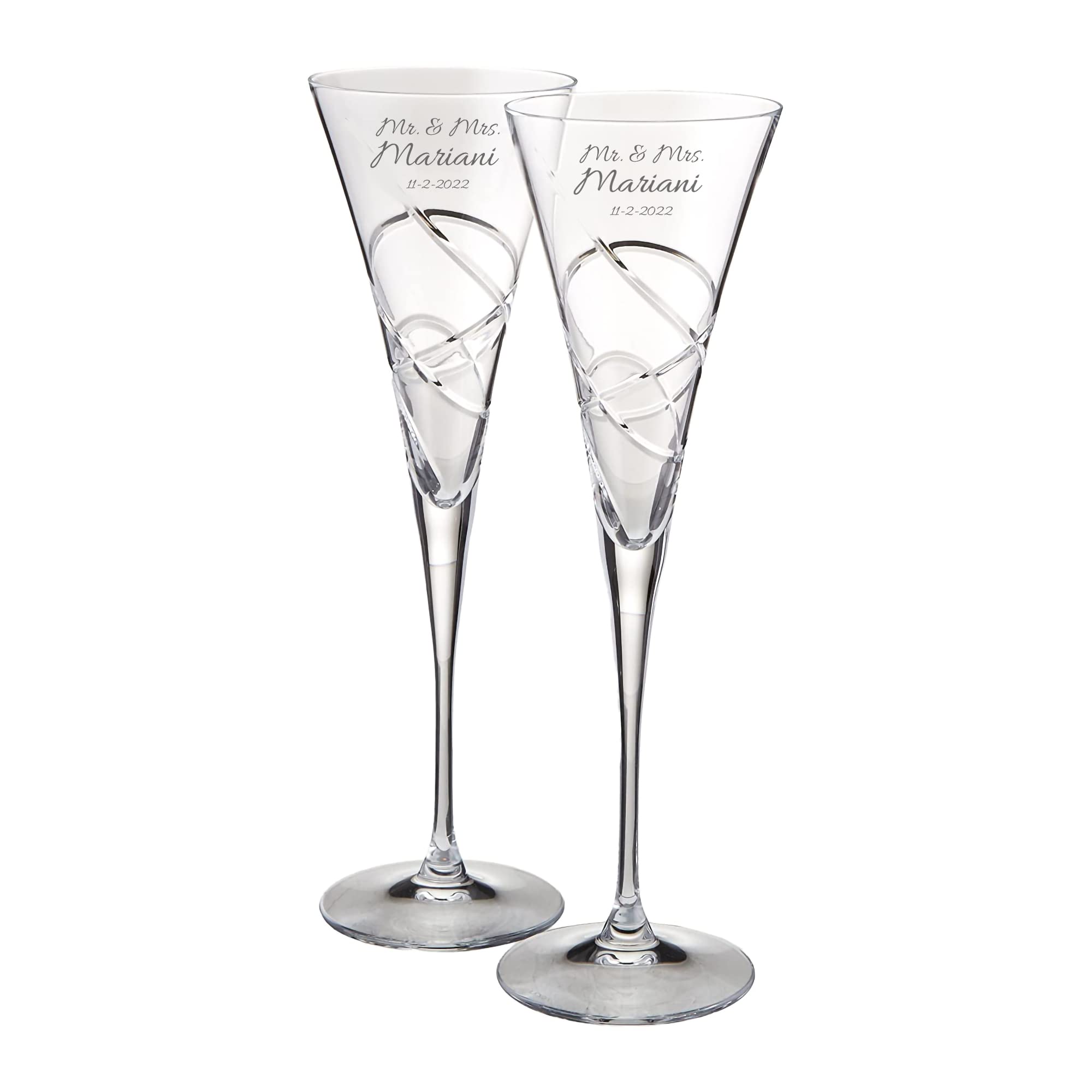 Lenox Bridal Personalized Adorn Wedding Bundle, Includes Custom Engraved Wedding Cake Knife and Server Set and Pair of Wedding Champagne Flutes for Bride and Groom