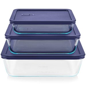 Pyrex Simply Store 6-Pc Glass Food Storage Container Set with Lids, 3-Cup, 6-Cup, & 11-Cup Rectangular Meal Prep Containers with Lid, BPA-Free Lid, Dishwasher, Microwave and Freezer Safe