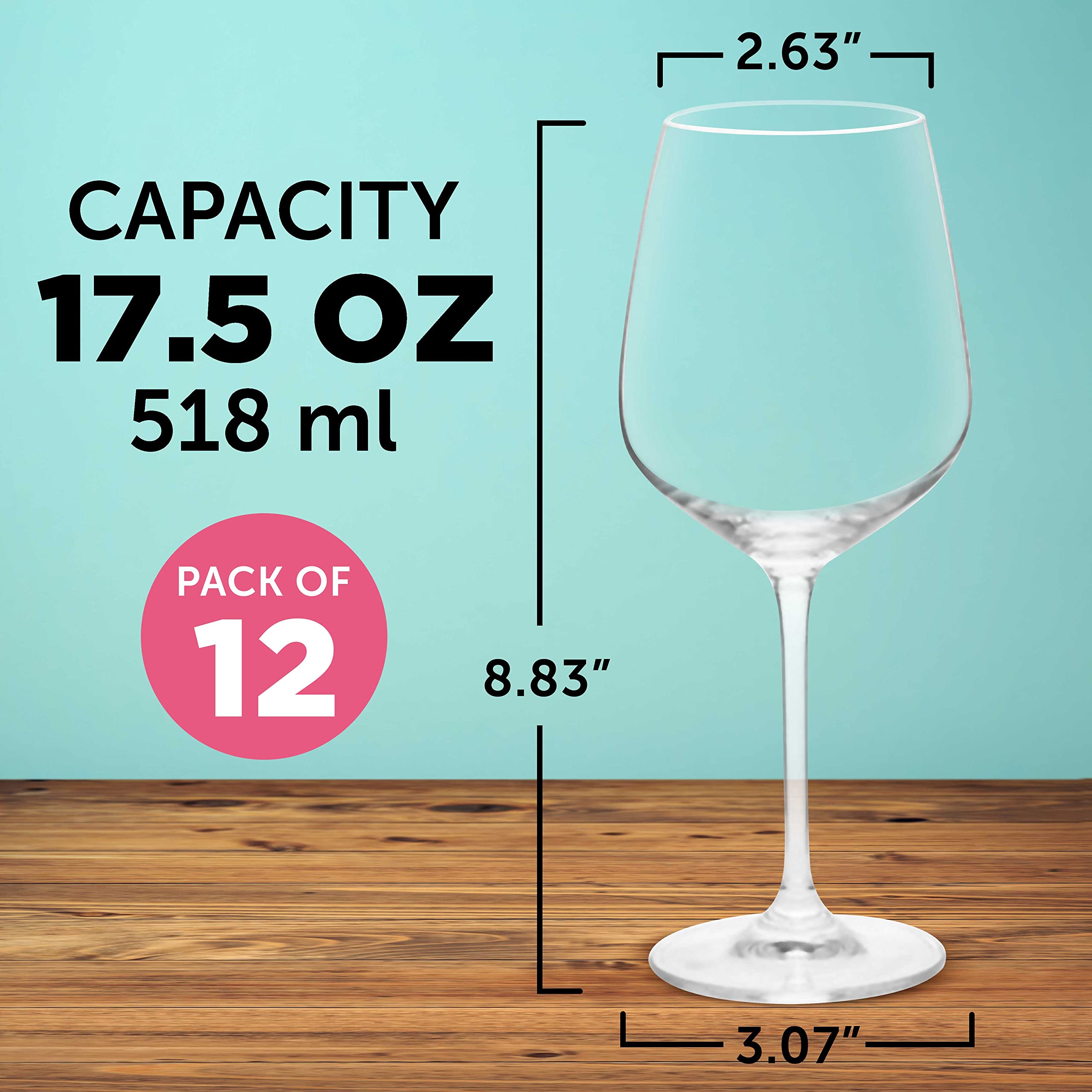 DISCOUNT PROMOS Crystal Wine Glasses 17.5 oz. Set of 12, Bulk Pack - Restaurant Glassware, Perfect for Red Wine or White Wine - Clear