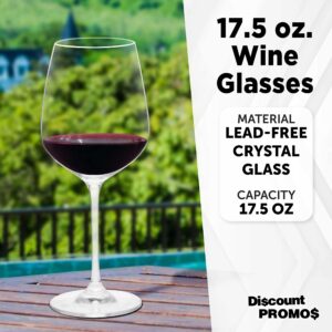 DISCOUNT PROMOS Crystal Wine Glasses 17.5 oz. Set of 12, Bulk Pack - Restaurant Glassware, Perfect for Red Wine or White Wine - Clear