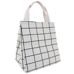 daixers lunch bag insulated lunch box for women men,reusable adult lunch tote bags for work or travel (white plaid)
