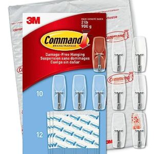 Command Medium Wire Toggle Hooks, Damage Free Hanging Wall Hooks with Adhesive Strips, No Tools Wall Hooks for Hanging Organizational Items in Living Spaces, 10 Clear Hooks and 12 Command Strips