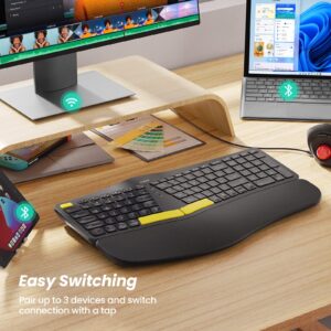 Nulea Wireless Ergonomic Keyboard, Split Keyboard with Wrist Rest, USB-C Charging, 7-Color Backlight, Natural Typing, Bluetooth and USB Connectivity, Compatible with Windows/Mac