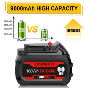 DSANKE DCB606 20V/60V 9.0Ah Battery Replace for DeWalt 60V Flexvolt Battery Compatible with DeWalt DCB606 DCB612 DCB606-2 DCB609 DCB609-2 DCB204 DCB205 DCB206 20V/60V/120V MAX Cordless Power Tools