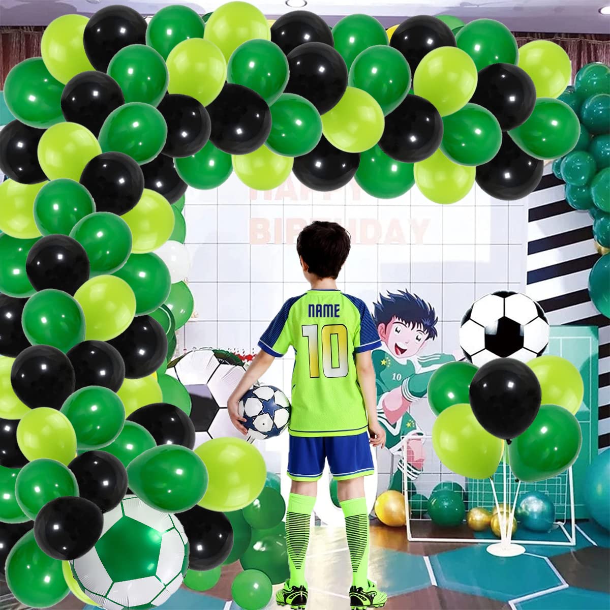Green Black Balloon Garland Arch Kit - 122PCS Video Game Party Supplies Lime Green Black Balloons for Boy Soccer Football Video Gamer Miner Birthday Baby Shower Graduation Party Decors