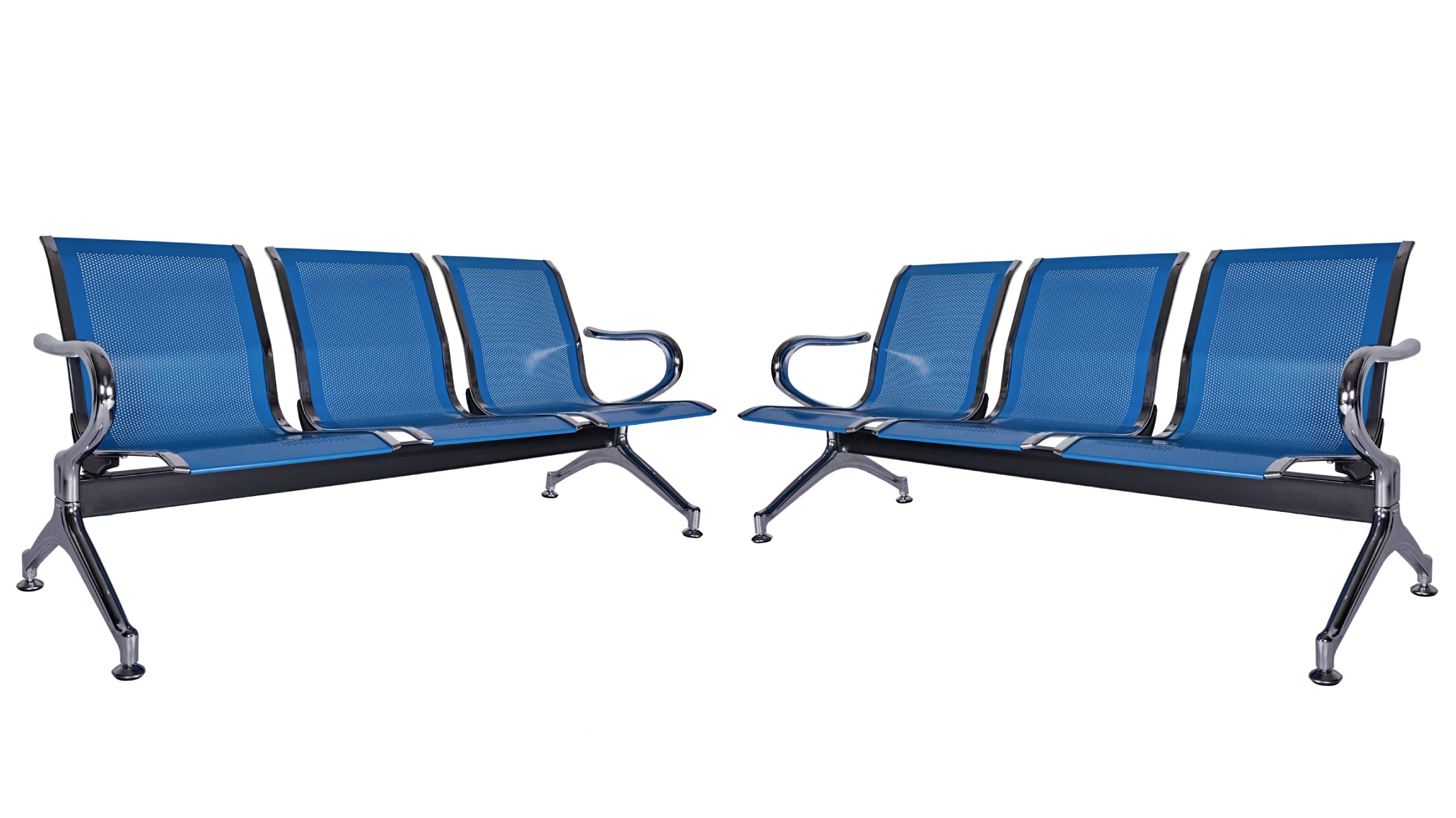 Kinsuite Set of 2 Waiting Room Chairs with Arms - 3-Seat Airport Reception Bench Waiting Room Bench, Lobby Bench Seating for Business Hospital Market, Blue