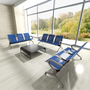 Kinsuite Set of 2 Waiting Room Chairs with Arms - 3-Seat Airport Reception Bench Waiting Room Bench, Lobby Bench Seating for Business Hospital Market, Blue