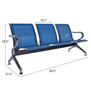 Kinsuite Set of 2 Waiting Room Chairs with Arms - 3-Seat Airport Reception Bench Waiting Room Bench, Lobby Bench Seating for Business Hospital Market, Blue