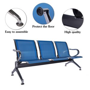 Kinsuite Set of 2 Waiting Room Chairs with Arms - 3-Seat Airport Reception Bench Waiting Room Bench, Lobby Bench Seating for Business Hospital Market, Blue