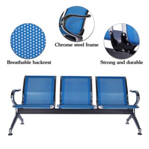 Kinsuite Set of 2 Waiting Room Chairs with Arms - 3-Seat Airport Reception Bench Waiting Room Bench, Lobby Bench Seating for Business Hospital Market, Blue