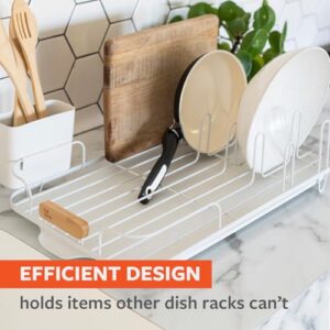 Full Circle Dish Jockey Dish Drying Rack – Space Saving Drying Rack for Kitchen Counter – Stainless Steel and Recycled Plastic Drainer with Holders for Plates, Cutlery, Pots and Pans