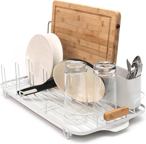 Full Circle Dish Jockey Dish Drying Rack – Space Saving Drying Rack for Kitchen Counter – Stainless Steel and Recycled Plastic Drainer with Holders for Plates, Cutlery, Pots and Pans