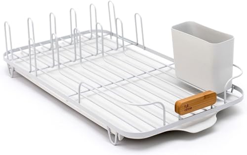 Full Circle Dish Jockey Dish Drying Rack – Space Saving Drying Rack for Kitchen Counter – Stainless Steel and Recycled Plastic Drainer with Holders for Plates, Cutlery, Pots and Pans