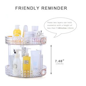 ROWNYEON Rotating Makeup Organizer 2 Tier Skincare Organizers with handle Bathroom, Diamond Texture Perfume Organizer Makeup Carousel for Vanity, Cabinets, Pantry, Fridge, Countertops, Kitchen