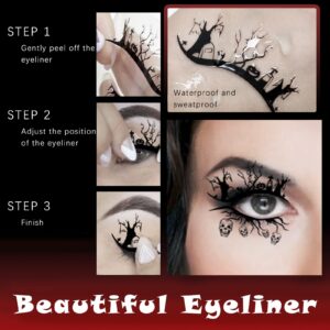 8 Pairs Halloween Temporary Eye Tattoo Stickers&10 Sheets Spider Web Stickers 3D Eyeshadow Eyeliner Sticker Waterproof Face Eye Art Decor Sticker Masquerade Cosplay Party Decals Prank Props Women Girl