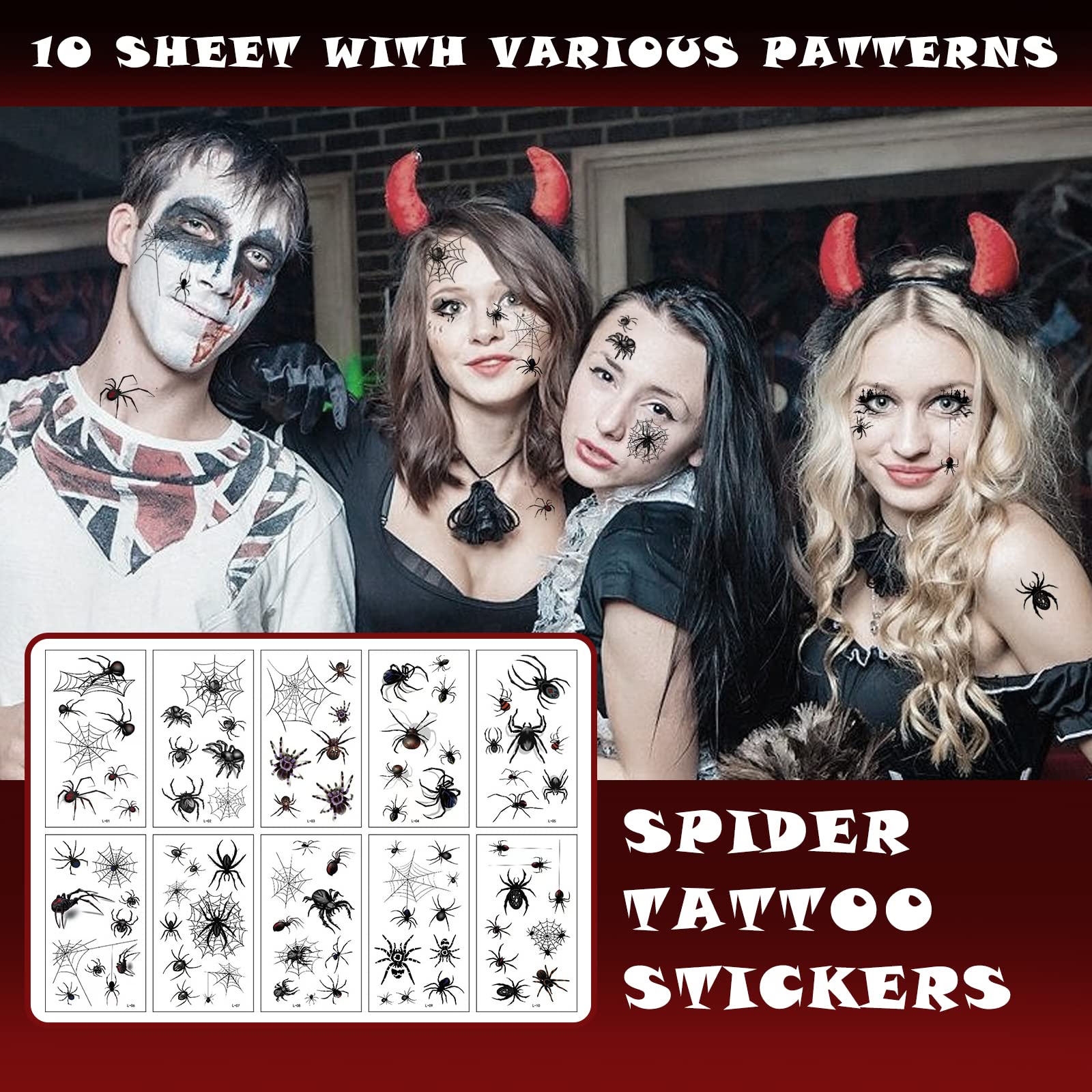 8 Pairs Halloween Temporary Eye Tattoo Stickers&10 Sheets Spider Web Stickers 3D Eyeshadow Eyeliner Sticker Waterproof Face Eye Art Decor Sticker Masquerade Cosplay Party Decals Prank Props Women Girl