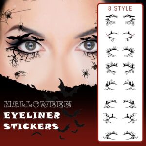 8 Pairs Halloween Temporary Eye Tattoo Stickers&10 Sheets Spider Web Stickers 3D Eyeshadow Eyeliner Sticker Waterproof Face Eye Art Decor Sticker Masquerade Cosplay Party Decals Prank Props Women Girl