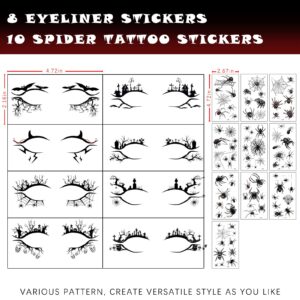 8 Pairs Halloween Temporary Eye Tattoo Stickers&10 Sheets Spider Web Stickers 3D Eyeshadow Eyeliner Sticker Waterproof Face Eye Art Decor Sticker Masquerade Cosplay Party Decals Prank Props Women Girl