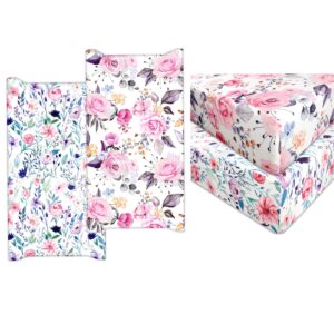 2 pack of floral crib sheets and changing pad covers for baby girls boys universal fit and ultra soft stretchy jersey knit fabric