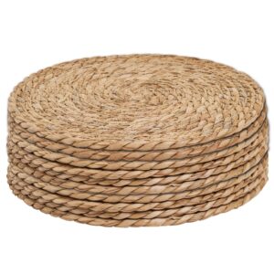 defined deco woven placemats set of 10,12" round rattan placemats,natural hand-woven water hyacinth placemats,farmhouse weave place mats,rustic braided wicker table mats for dining table,home,wedding.