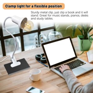 Desk Lamp with Clamp Clip on Light Socket Reading Light White Clamp Light with on/Off Switch Clip on Desk Lamps with 40mm Thick Aluminium Goose Neck 360° Rotatable, for Home Office Bed