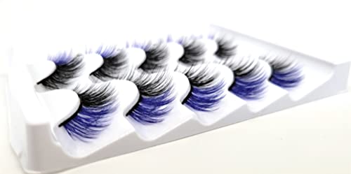 MISSLADY 16mm 5 Pairs Pack 3D Faux Mink Eyelashes with Blue Ends Colored Lashes (FM-204, 8-16mm, Black with Blue Ends, 5 Pairs)