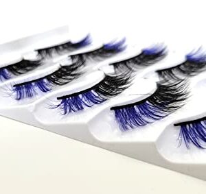 MISSLADY 16mm 5 Pairs Pack 3D Faux Mink Eyelashes with Blue Ends Colored Lashes (FM-204, 8-16mm, Black with Blue Ends, 5 Pairs)