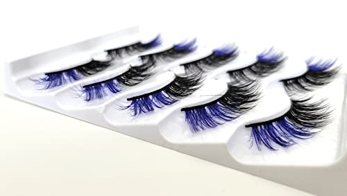 MISSLADY 16mm 5 Pairs Pack 3D Faux Mink Eyelashes with Blue Ends Colored Lashes (FM-204, 8-16mm, Black with Blue Ends, 5 Pairs)