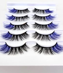 misslady 16mm 5 pairs pack 3d faux mink eyelashes with blue ends colored lashes (fm-204, 8-16mm, black with blue ends, 5 pairs)