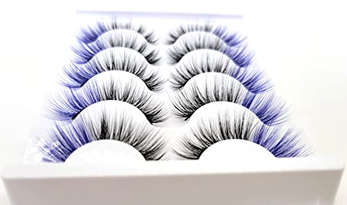 MISSLADY 16mm 5 Pairs Pack 3D Faux Mink Eyelashes with Blue Ends Colored Lashes (FM-204, 8-16mm, Black with Blue Ends, 5 Pairs)
