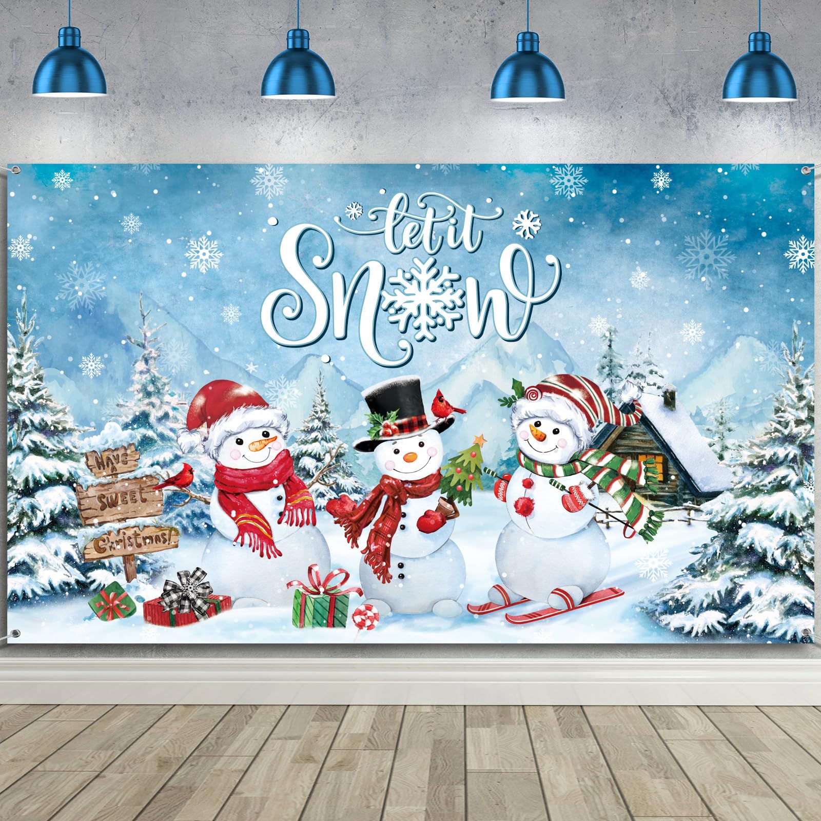 Christmas Backdrop for Photography Rustic Xmas Background Winter Snowman Gifts Polyester Wall Decorations Portrait Photobooth Party Banner Photo Studio Props for Holiday New Year Party Supplies