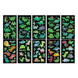 350pcs+ (30 sheets) Glow In The Dark Temporary Tattoos for Kids, Waterproof Luminous Fake Tattoo Sticker Mixed Style With Dinosaur Unicorns Mermaid Space Sea Animals for Girls and Boys