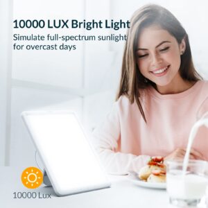 KLEAH Light Therapy Lamp, Sun Lamp with 10000 Lux LED UV-Free, Seasonal Light for Happy Mood with 9 Adjustable Brightness & Timer, Wall Mountable, Flexible Lighting Angle for Home Office Traveling