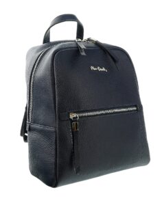 pierre cardin navy blue leather classic medium fashion backpack for womens