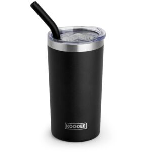 koodee tumbler with lid and straw-12 oz insulated coffee tumbler cup stainless steel double wall skinny tumbler with lid and straw (black)