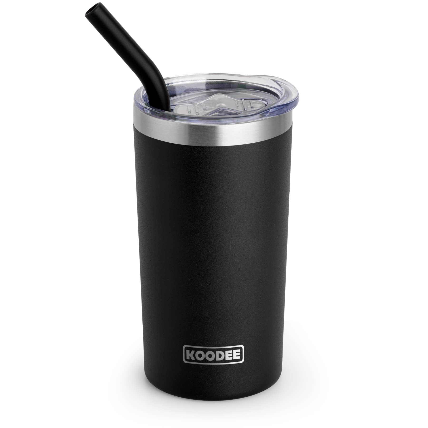 koodee Tumbler with Lid and Straw-12 oz Insulated Coffee Tumbler Cup Stainless Steel Double Wall Skinny Tumbler with Lid and Straw (Black)