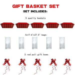 Basket For Gifts Empty, 5 PCS Sturdy Diy Bulk Gift Basket Kraft Market Tray Cardboard Basket With Handles, Gift Basket Kit Supplies Wrap To Fill For Valentines Christmas Weddings Anniversaries