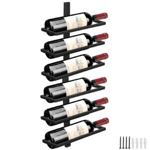 yalinka wall mounted wine rack, adjustable separable black metal hanging wine bottle holder holds 6 bottles, liquor bottle display shelf for kitchen pantry bar wine cellar(6, flat)