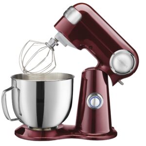 Cuisinart Stand Mixer, 12 Speed, 5.5 Quart Stainless Steel Bowl, Chef’s Whisk, Mixing Paddle, Dough Hook, Splash Guard w/ Pour Spout, Pinot Noir, SM-50PN