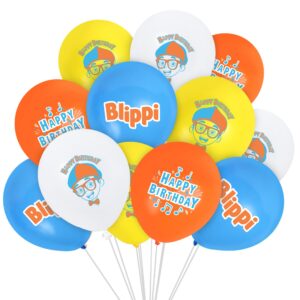 treasures gifted officially licensed blippi birthday party supplies - 12 pack - blippi balloon pack - latex blippi balloons - 12 inch blippi birthday balloons blue, orange, yellow & white